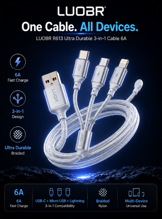 LUOBR R613 Ultra Durable 3-in-1 Cable Collection - 6A
